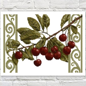 Cherries Cross Stitch Pattern Cherry Counted PDF X-stitch Chart Needlepoint Embroidery Instant Download