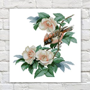 Vogel op tak Cross Stitch patroon geteld PDF X-steek grafiek naaldpunt borduurwerk direct downloaden