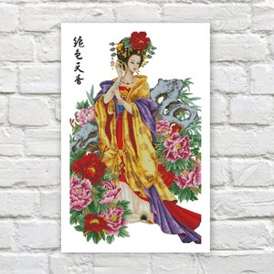 Beautiful Woman Cross Stitch Pattern Asian Counted PDF X-stitch Chart Needlepoint Embroidery Instant Download