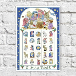 Kerstkalender Kruissteekpatroon Heilige Familie X-steek Borduurpatroon Borduurschema Afdrukbaar Instant Download PDF-ontwerp
