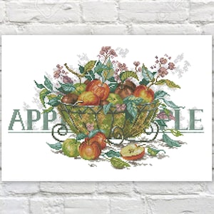 Apples Cross Stitch Pattern Fruits Counted PDF X-stitch Chart Needlepoint Embroidery Instant Download