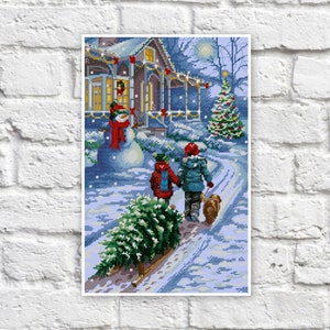 Christmas Kids Cross Stitch Pattern Colorful Art DIY X-stitch Needlepoint Pattern Embroidery Chart Printable Instant Download PDF Design