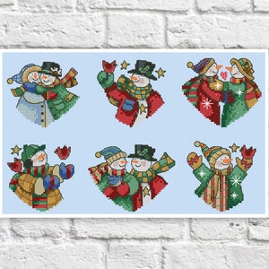 Snowmen Ornament Cross Stitch Pattern Colorful Art DIY X-stitch Chart Needlepoint Pattern Embroidery  Printable Instant Download PDF Design