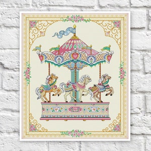 Carousel Cross Stitch Pattern Colorful Art DIY X-stitch Chart Needlepoint Pattern Embroidery Chart Printable Instant Download PDF Design