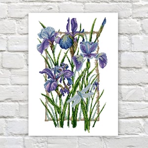 Irises Cross Stitch Pattern, Garden Flowers Cross Stitch, Floral Cross Stitch, Counted PDF Chart Needlepoint
