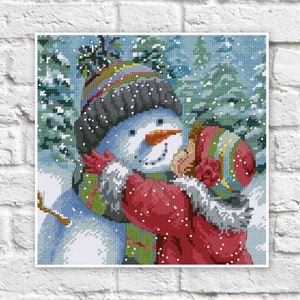 Snowman Cross Stitch Pattern Colorful Art DIY X-stitch Chart Needlepoint Pattern Embroidery Chart Printable Instant Download PDF Design