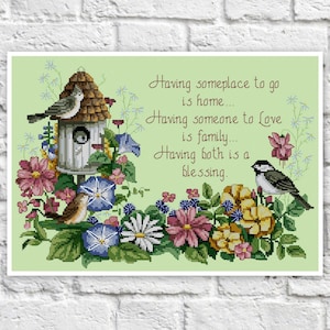 Bird House Cross Stitch Pattern Colorful Art DIY X-stitch Chart Needlepoint Pattern Embroidery Chart Printable Instant Download PDF Design