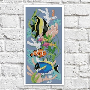 Sea Fish Cross Stitch Pattern Colorful Art DIY X-stitch Chart Needlepoint Pattern Embroidery Chart Printable Instant Download PDF Design