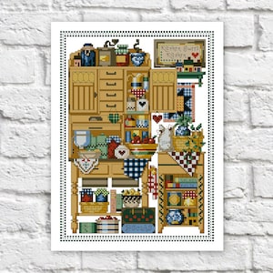 Kitchen Cross Stitch Pattern Cabinets Colorful Art DIY X-stitch Needlepoint Pattern Embroidery Chart Printable Instant Download PDF Design