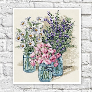 Bloemen boeket Cross Stitch patroon kleurrijke kunst DIY X-steek grafiek naaldpunt borduurwerk grafiek afdrukbare Instant Download PDF-ontwerp