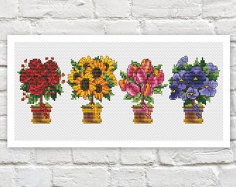 Small Flowers Cross Stitch Pattern Colorful Art DIY X-stitch  Needlepoint Pattern Embroidery Chart Printable Instant Download PDF Design