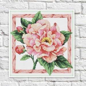 Peony Cross Stitch Pattern Flowers Colorful Art DIY X-stitch  Needlepoint Pattern Embroidery Chart Printable Instant Download PDF Design