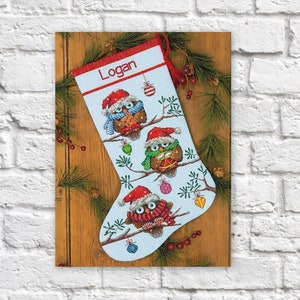 Christmas Owls Cross Stitch Pattern Colorful Art DIY X-stitch  Needlepoint Pattern Embroidery Chart Printable Instant Download PDF Design