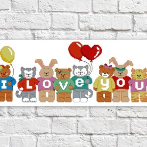 Baby Animals Cross Stitch Pattern Colorful Art DIY X-stitch Chart Needlepoint Pattern Embroidery Chart Printable Instant Download PDF Design
