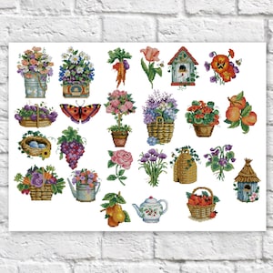 Mini Flowers Cross Stitch Pattern Colorful Art DIY X-stitch Chart Needlepoint Pattern Embroidery Chart Printable Instant Download PDF Design