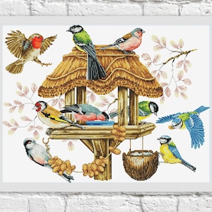 Vogels Cross Stitch patroon Winter vogels X-steek grafiek naaldpunt patroon borduurkaart afdrukbare PDF Instant Download Wall Decor Art