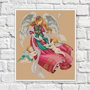 Angel Cross Stitch Pattern Colorful Art DIY X-stitch Chart Needlepoint Pattern Embroidery Chart Printable Instant Download PDF Design