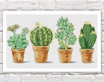 Cacti Succulents Cross Stitch Pattern Decor Colorful Art DIY X-stitch Chart Needlepoint Pattern Embroidery Chart Printable Instant Download