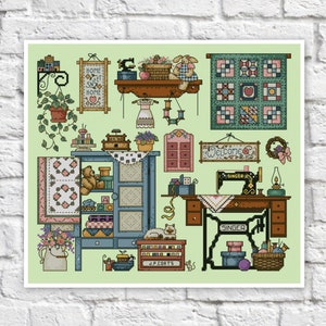 Sew Cross Stitch Pattern Sampler Colorful Art DIY X-stitch Chart Needlepoint Pattern Embroidery Chart Printable Instant Download PDF Design