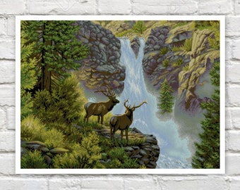 Patrón de punto de cruz de paisaje, punto de cruz de cascada, punto de cruz de bosque, ciervo contado, tabla de punto X en PDF, descargar