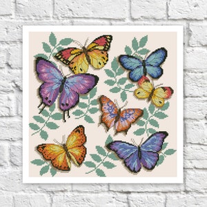Patrón de punto de cruz de mariposa Arte colorido DIY Gráfico de punto X Patrón de punto de aguja Gráfico de bordado Imprimible Descarga instantánea Diseño PDF
