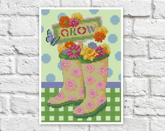 Spring Cross Stitch Pattern Shoes Colorful Art DIY X-stitch Chart Needlepoint Pattern Embroidery Chart Printable Instant Download PDF Design