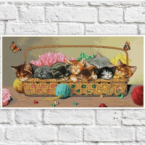 猫のクロスステッチパターン子猫カラフルなアートDIY Xステッチチャートニードルポイントパターン刺繍チャート印刷可能インスタントダウンロードPDFデザイン