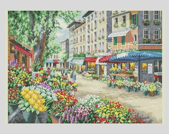 Paris Cross Stitch Pattern City Street  X-stitch Chart Needlepoint Pattern Embroidery Chart Printable PDF Instant Download Design Decor