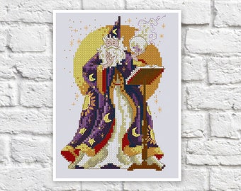 Wizard Cross Stitch Pattern Colorful Art DIY X-stitch Chart Needlepoint ...