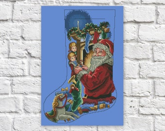 Christmas Stocking Cross Stitch Pattern Colorful Art DIY X-stitch Chart Needlepoint Pattern Embroidery Printable Instant Download PDF Design
