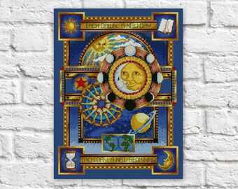Astronomy Cross Stitch Pattern Galaxy Colorful Art DIY X-stitch Needlepoint Pattern Embroidery Chart Printable Instant Download PDF Design