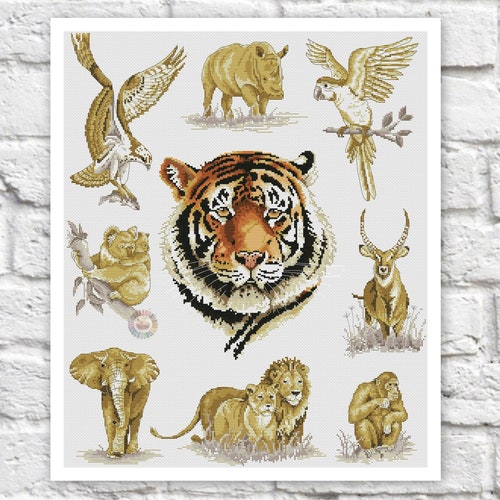 Tiger Cross Stitch Pattern Animals Colorful Art DIY Xstitch Etsy