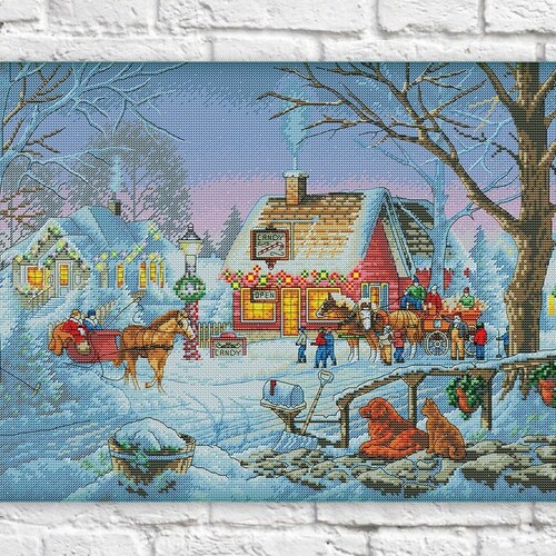 Christmas Cottage Cross Stitch Pattern Colorful Art DIY - Etsy