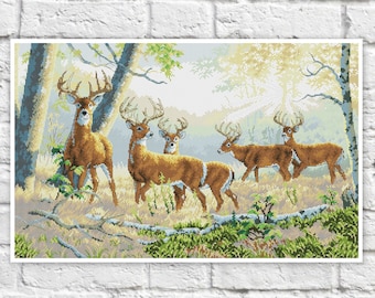 Deer Cross Stitch Pattern Colorful Art DIY X-stitch Chart Needlepoint Pattern Embroidery Chart Printable Instant Download PDF Design Decor