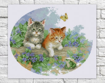 Kit Point De Croix Florashell - Modèle Petit Chaton 14 Points - Broderie UK