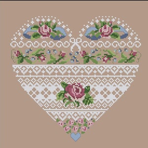 Flower Heart Cross Stitch Pattern Sampler Primitive Heart Valentine Day Love Chart Needlepoint Pattern Embroidery Chart Instant Download