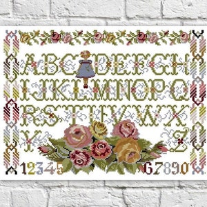 Alphabet Cross Stitch Pattern Alphabet Sampler Colorful Art DIY X-stitch Needlepoint Embroidery Chart Printable Instant Download PDF Design