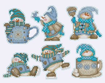 Snowman Cross Stitch Pattern Colorful Art DIY X-stitch Chart Needlepoint Pattern Embroidery Chart Printable Instant Download PDF Design
