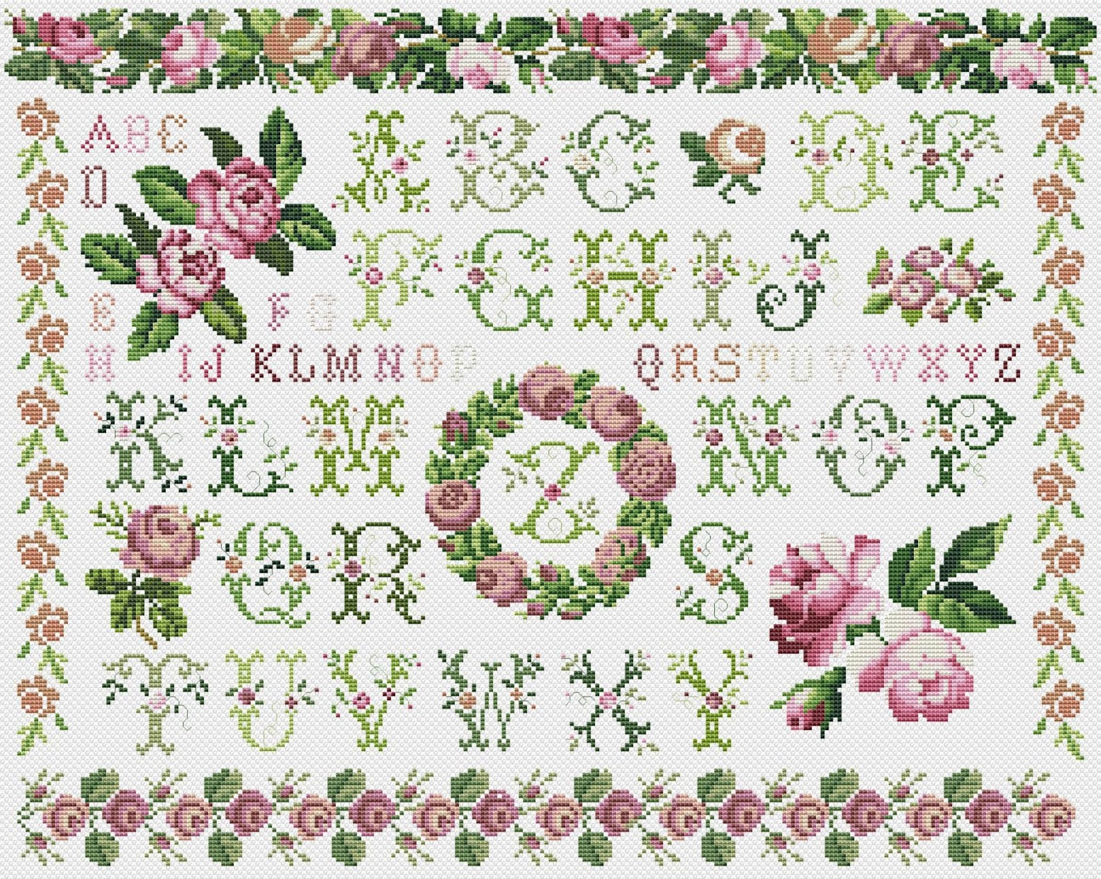 Flowers Alphabet Cross Stitch Pattern Colorful Art DIY Etsy