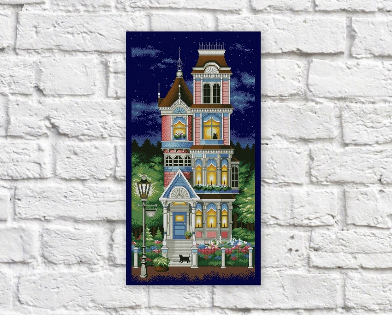 Victorian Houses Cross Stitch Pattern Colorful Art DIY Etsy