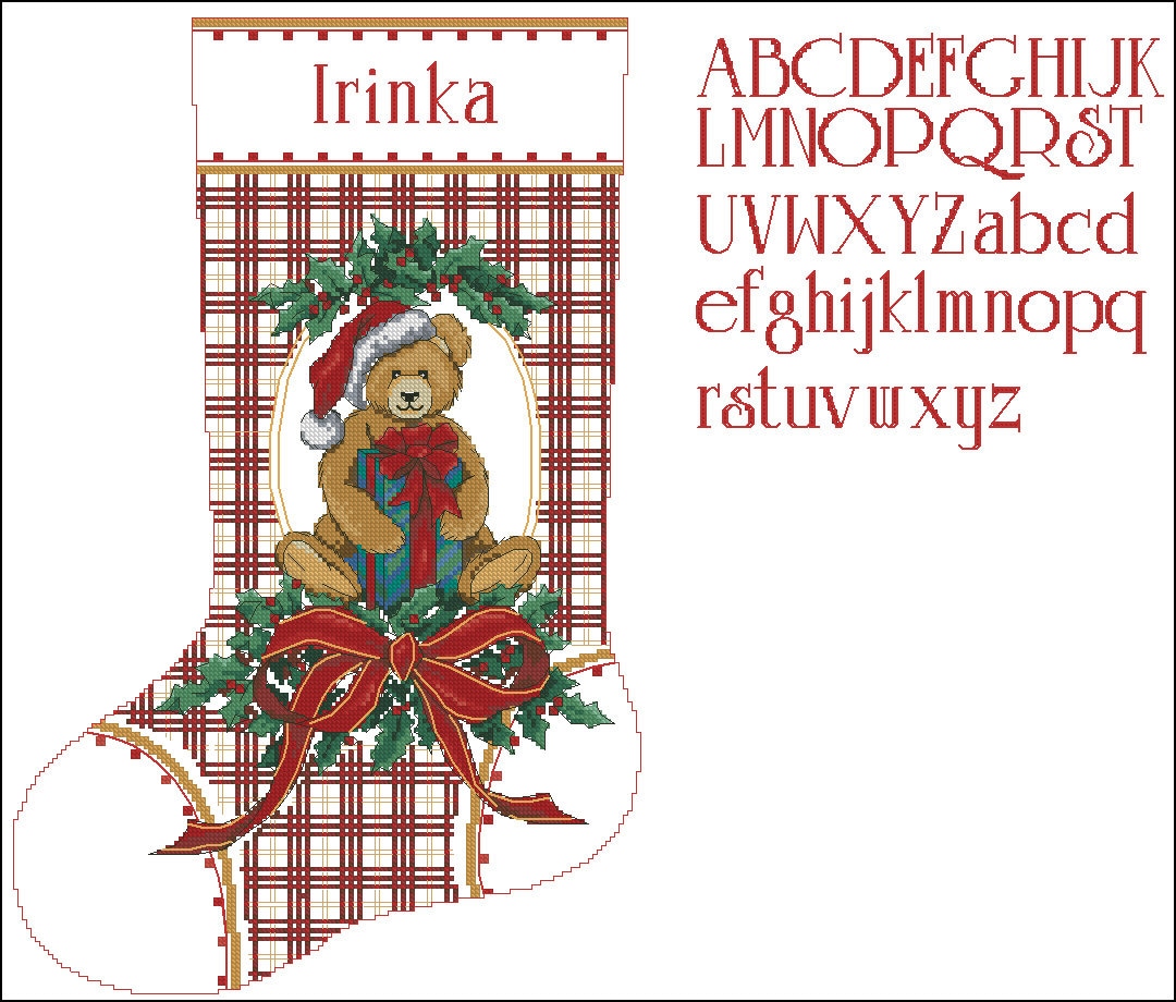 Christmas Stocking Cross Stitch Pattern Teddy Bear Colorful DIY X ...