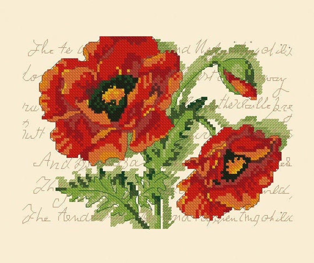 Poppy Cross Stitch Pattern Flowers Colorful Art DIY Xstitch