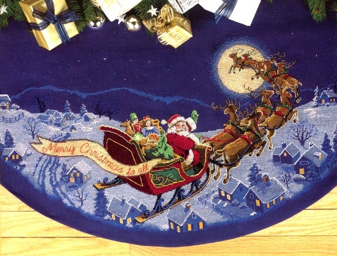 Christmas Tree Skirt Cross Stitch Pattern Colorful Art DIY Etsy UK