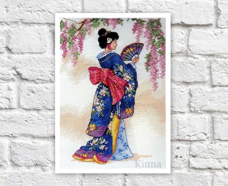 Japanese Geisha Cross Stitch Pattern Woman Colorful Art DIY Etsy