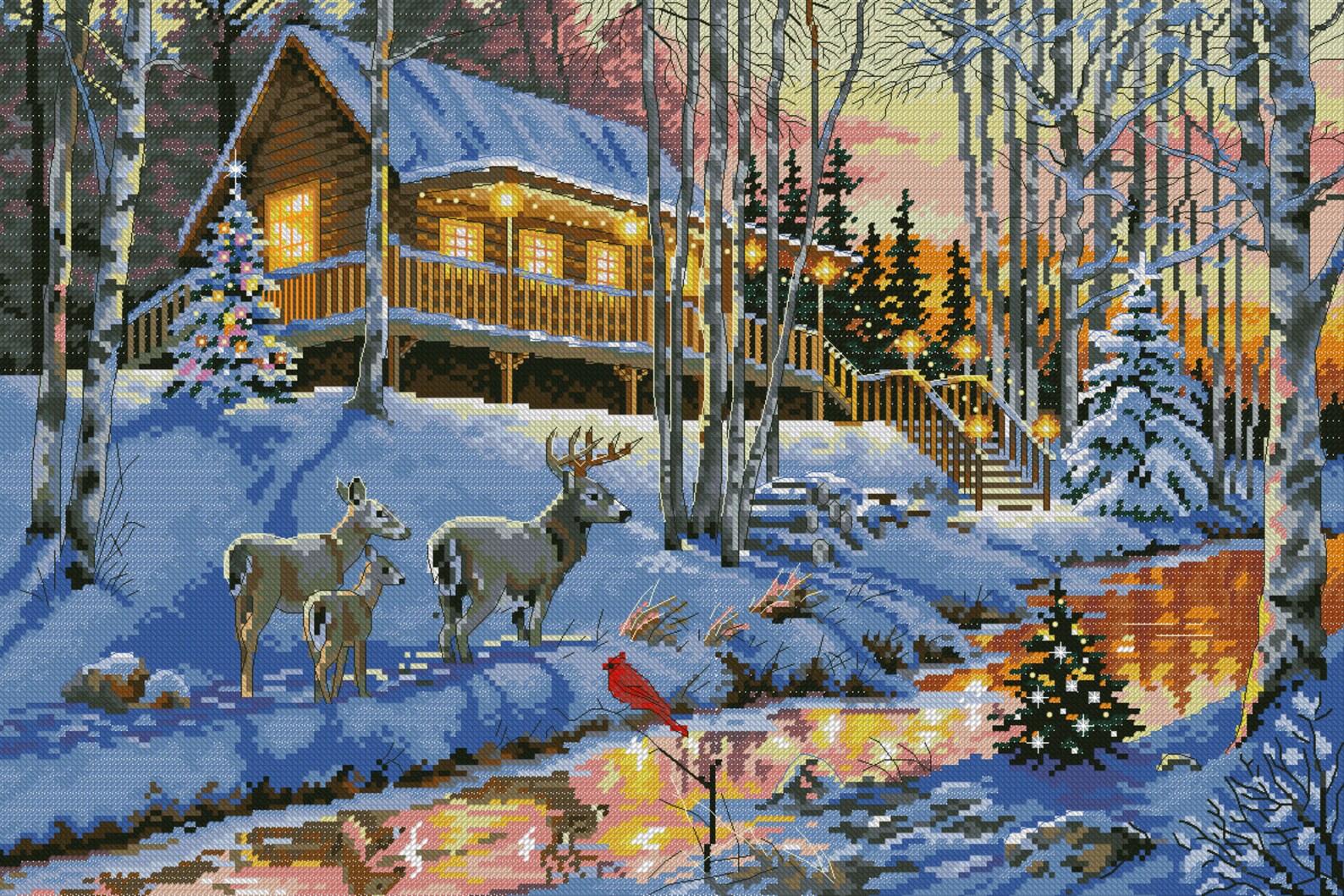 Winter Forest Cross Stitch Pattern Colorful Art DIY X-stitch ...