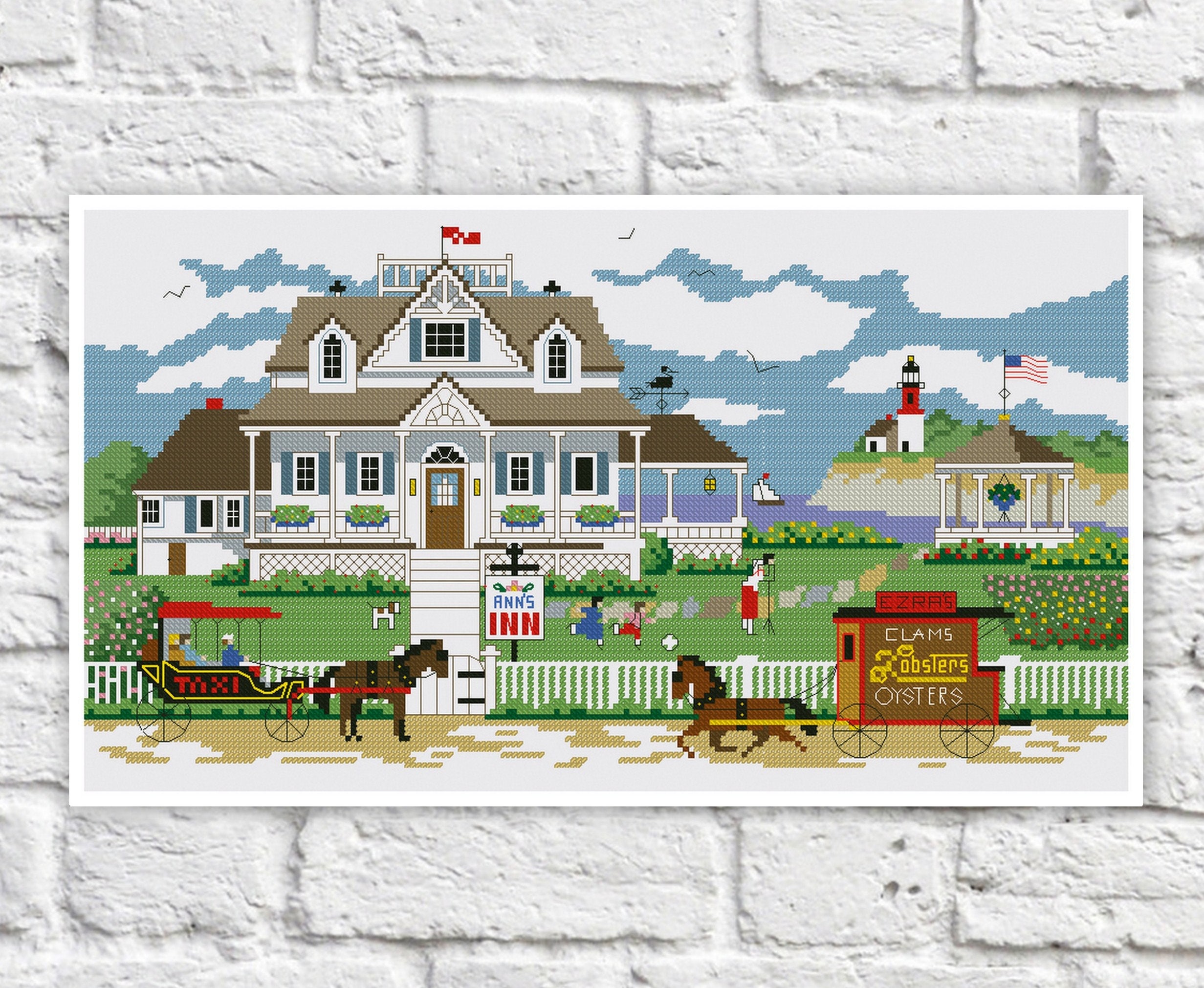 Village House Cross Stitch Pattern Colorful Art DIY Xstitch Etsy