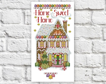 Home Sweet Home Cross Stitch Pattern Colorful Art DIY X-stitch  Needlepoint Pattern Embroidery Chart Printable Instant Download PDF Design