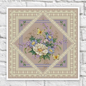 Flowers Pillow Cross Stitch Pattern Colorful Art DIY X-stitch Needlepoint Pattern Embroidery Chart Printable Instant Download PDF Design