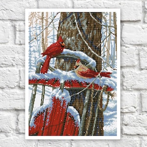 Christmas Birds Cross Stitch Pattern Colorful Art DIY X-stitch Needlepoint Pattern Embroidery Chart Printable Instant Download PDF Design