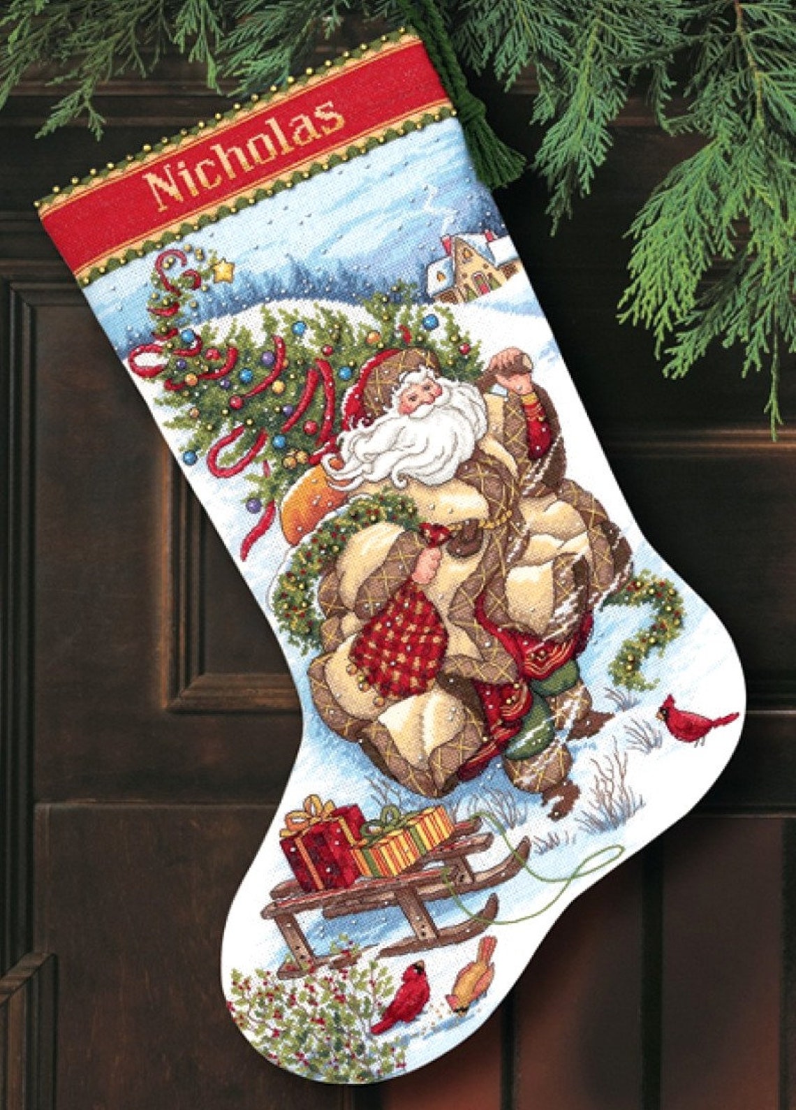 Pastel Holiday Tree Stocking Needlepoint DIY Kit